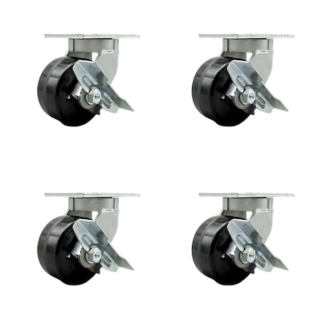 Service Caster 6'' Extra Heavy Duty Phenolic Wheel Caster Set 4 Brakes 2 Swivel Locks, 4PK CRAN-SCC-KP92S630-PHR-SLB-BSL2SLB-2